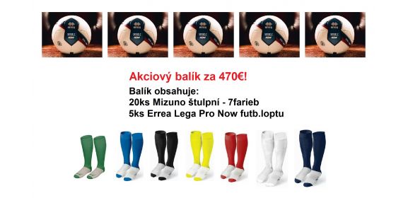 Akciový balík - 20ks Mizuno štulpne + 5ks Errea Lega Pro Now futb.lopta