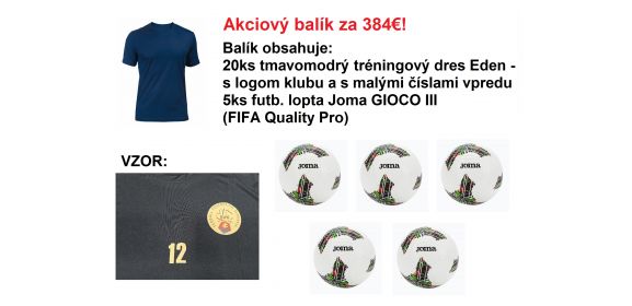Akciový balík - 20ks tréningový dres Eden tmavomodrá + logo klubu + malé číslo vpredu