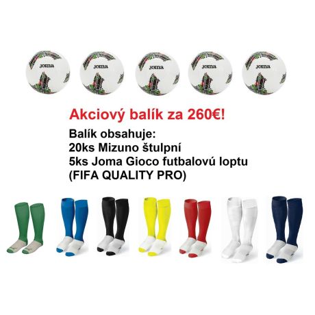 Akciový balík - 20ks Mizuno štulpne + 5ks Joma Gioco futb.lopta
